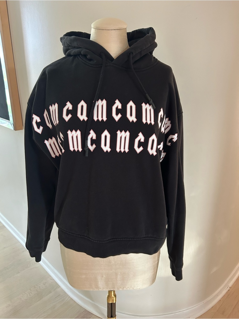 McQ by Alexander McQueeb Black Unisex Graphic Hoodie with Repeating logo
